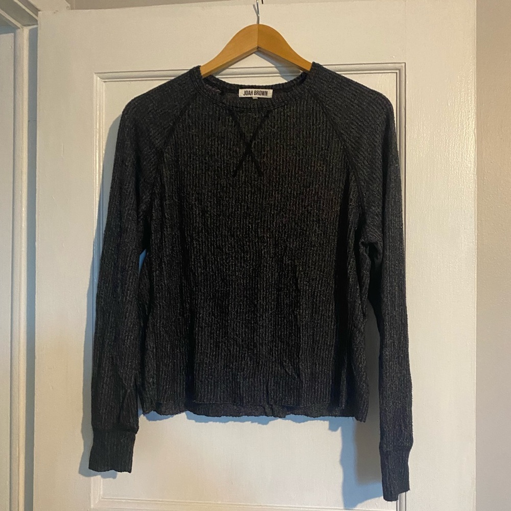 EUC Joah Brown Raglan knit pullover, heathered black s/m